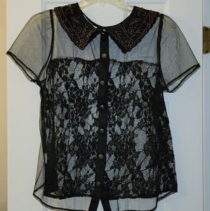 Lush black sheer lace and beaded